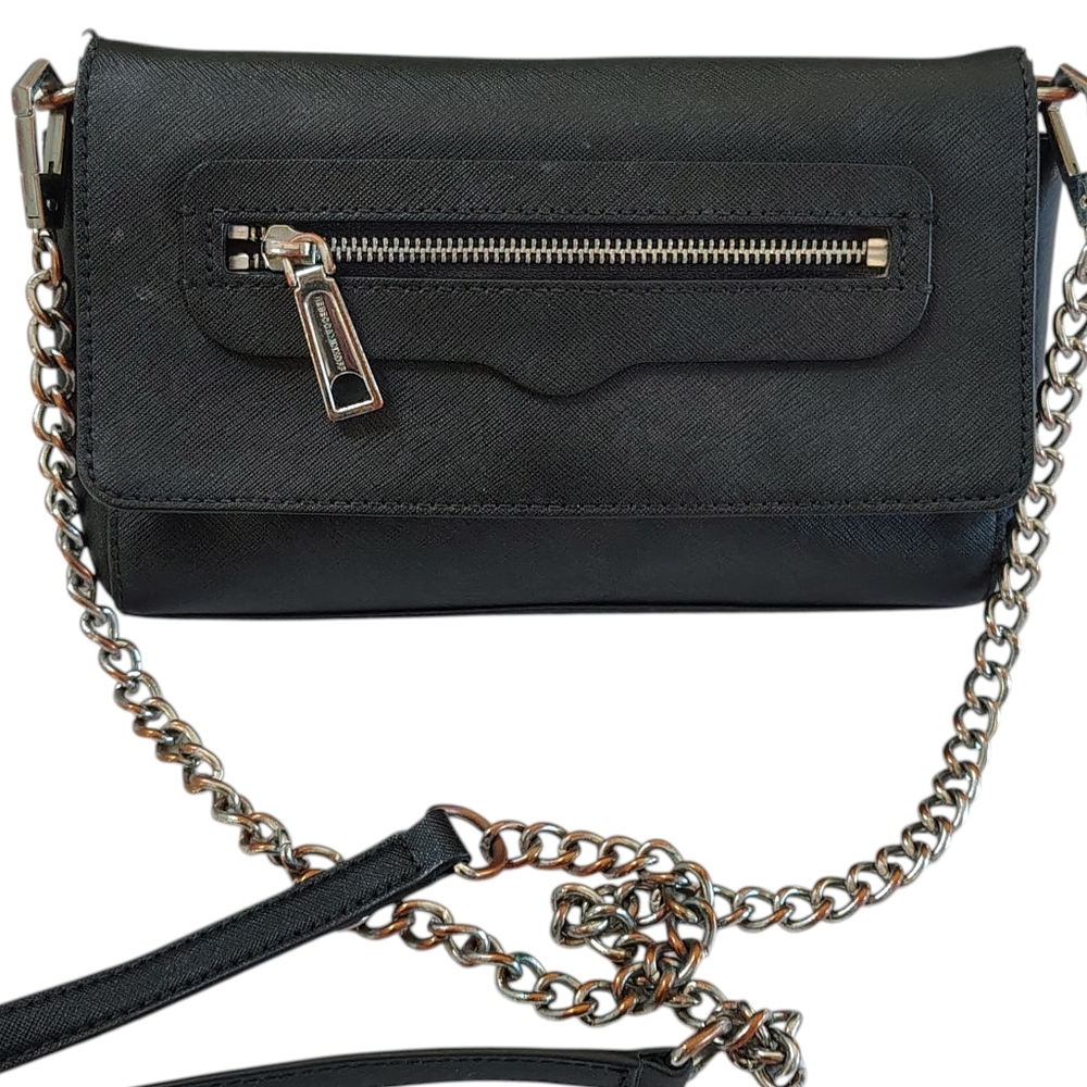 Rebecca Minkoff Black Saffiano Leather Crossbody Bag Removable Strap Clutch